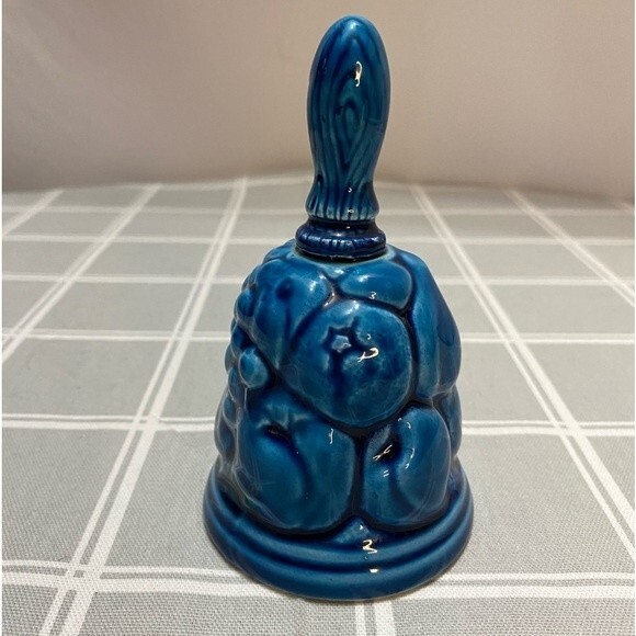 Vintage Ceramic Dinner Hand Bell Imarco Mood Indigo Blue Fruit Embossed Fruits - Picture 1 of 9